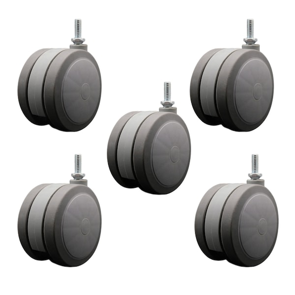 4'' Gray Heavy Duty Floor Safe Twin Wheel Caster 3/8'' Threaded Stem, 5PK